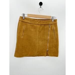 Karl Marc John Mini Skirt Women Small Tan Brown Leather Zip Detail Festival Boho